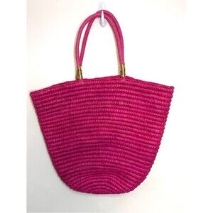 Handmade Fuchsia Woven Raffia Tote Bag